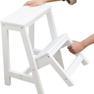 Household Goods 2 Steps Folding Step Ladder Wooden Ladder, Home Interior Stair Step Stool, Wooden Kitchen Step Chair Maximum Load Bed Step Stools for High Beds 150kg
