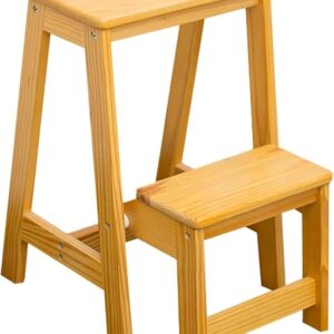 Household Goods 2 Steps Folding Step Ladder Wooden Ladder, Home Interior Stair Step Stool, Wooden Kitchen Step Chair Maximum Load Bed Step Stools for High Beds 150kg