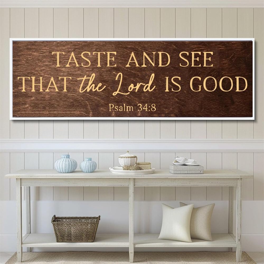 JESC Taste And See That The Lord Is Good Poster Christian Wooden Sign Canvas Print Painting Wall Art for Christian Farmhouse Bedroom Living Room Home Decor Unframed