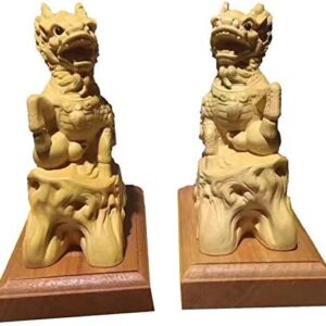 Large Ornaments A Pair of Chinese Feng Shui Qilin/Kylin Statues,Wooden Decor Prosperity Figurine Home and Office,Attract Wealth and Good Luck,Handmade Large Ornaments