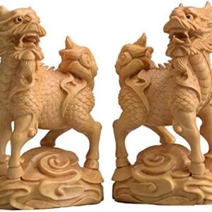 Large Ornaments A Pair of Feng Shui Qilin/Chi Lin Kylin Statues,Chinese Wooden Decor Prosperity Figurine Home and Office,Attract Wealth and Good Luck,Sculpture Ornament Made Large Ornaments