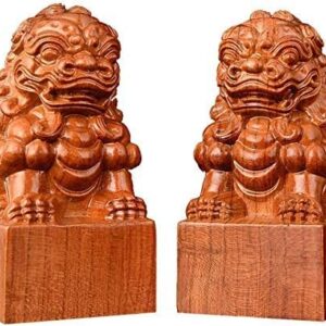 Large Ornaments A Pair of Wooden Beijing Lions Pair Fu Foo Dogs Statues Guardian,Chinese Feng Shui Decor,for Home and Office, Attract Wealth and Good Luck,Best Gift (Size : Large) Large Ornaments