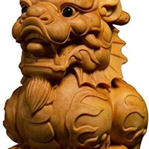 Large Ornaments Chinese Feng Shui Qilin/Chi Lin Kylin Statues,Wooden Decor Prosperity Figurine Home and Office,Attract Wealth and Good Luck,Sculpture Ornament Made Large Ornaments