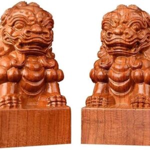 Large Ornaments Gardening Ornament,Pair Fu Foo Dogs Statues, Chinese Feng Shui Decor,Wooden for Home and Office, Attract Wealth and Good Luck,Best Gift Crafts Statue Sculpture Collectible Large