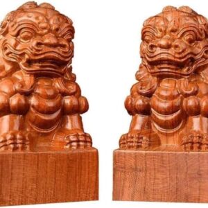 Large Ornaments Home Decoration Crafts Pair Fu Foo Dogs Statues, Chinese Feng Shui Decor,Wooden for Home and Office, Attract Wealth and Good Luck,Best Gift Crafts Large Ornaments