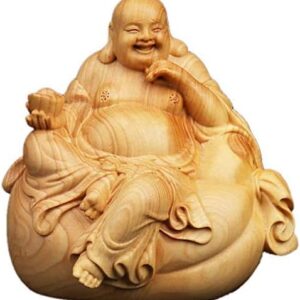 Large Ornaments Wooden Feng Shui Ornament Sitting Laughing Buddha Maitreya Buddha for Home Office Decorative Figurine Attract Wealth and Good Luck Large Ornaments