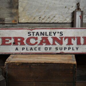 Mercantile Place Of Suppy Wood Sign, Custom Store Owner Name Sign, Dry Goods Home Decor - Rustic Hand Made Vintage Wooden Sign - 9.25 x 48 Inches