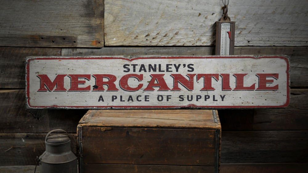 Mercantile Place Of Suppy Wood Sign, Custom Store Owner Name Sign, Dry Goods Home Decor - Rustic Hand Made Vintage Wooden Sign - 9.25 x 48 Inches