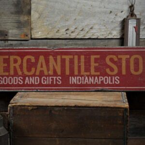 Mercantile Store Wood Sign, Custom Shop Location Name Sign, Dry Goods & Gifts Home Decor - Rustic Hand Made Vintage Wooden Sign - 7.25 x 36 Inches