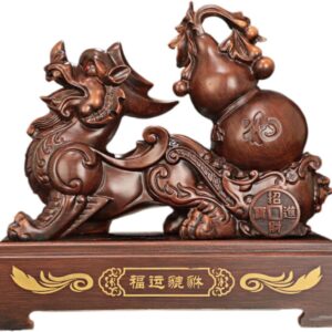 pi yao Sculpture Golden Home Decoration Figurine 貔貅摆件皮休葫芦 Wooden Hu Lu (Gourd) Coloured Glaze Brass Good Luck Hu Lu 家居家用沙金工艺商务开业礼品摆设 - fengshui-1342