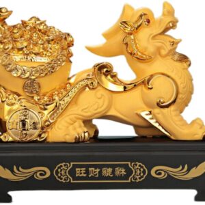 pi yao Sculpture Golden Home Decoration Figurine 貔貅摆件皮休葫芦 Wooden Hu Lu (Gourd) Coloured Glaze Brass Good Luck Hu Lu 家居家用沙金工艺商务开业礼品摆设 - fengshui-1348