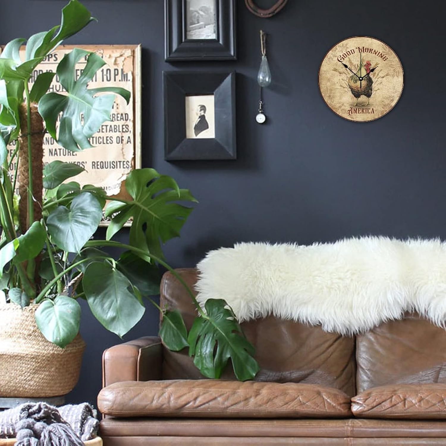 Rooster-Good Morning America Clocks Hen Wooden Round Clock Farmhouse Welcome Home Gifts Battery Operated Home Decor for Kitchen\/Living Room 15x15 inches - Image 4