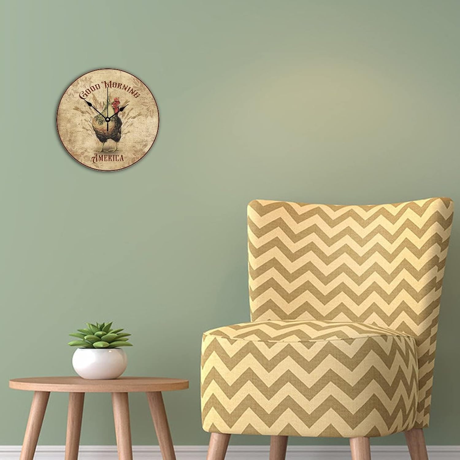 Rooster-Good Morning America Clocks Hen Wooden Round Clock Farmhouse Welcome Home Gifts Battery Operated Home Decor for Kitchen\/Living Room 15x15 inches - Image 3