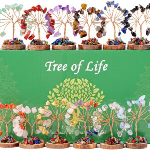 Runyangshi 12pcs Crystal Tree Set Tree of Life Natural Crystal Healing Stones with Wooden Base Gemstone Trees Fengshui Good Luck Positive Energy Home Decor