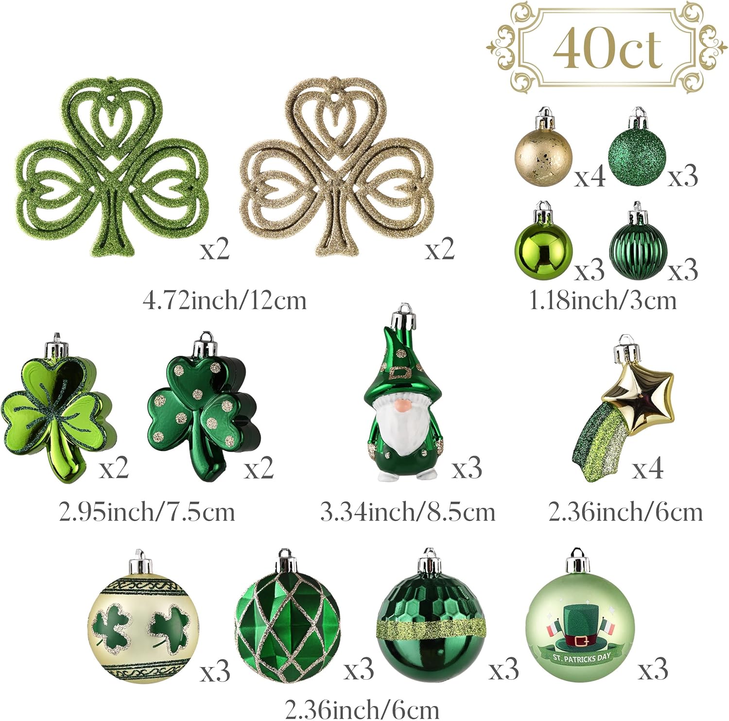 Valery Madelyn St Patricks Day Decorations, Ornament Set for Tree, 2 Pcs Wooden St Patricks Day Decor for Table Centerpieces, Good Luck Clover Emerald Green Ball Baubles for Party Home Spring - Image 4