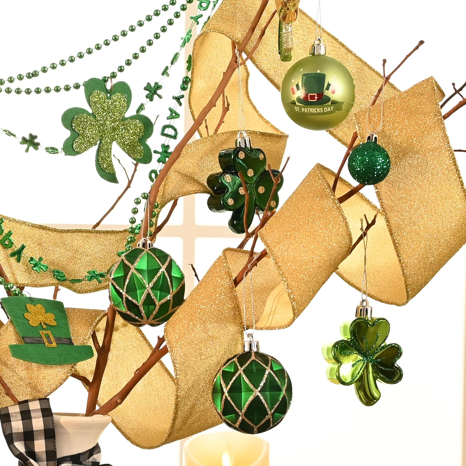 Valery Madelyn St Patricks Day Decorations, Ornament Set for Tree, 2 Pcs Wooden St Patricks Day Decor for Table Centerpieces, Good Luck Clover Emerald Green Ball Baubles for Party Home Spring - Image 5