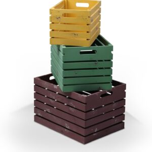 wald imports - Set of 3 Red, Green & Gold Wooden Crates for Storage - Decorative Wooden Crate Set for Home Decoration & Display - Vintage Storage for Household Goods