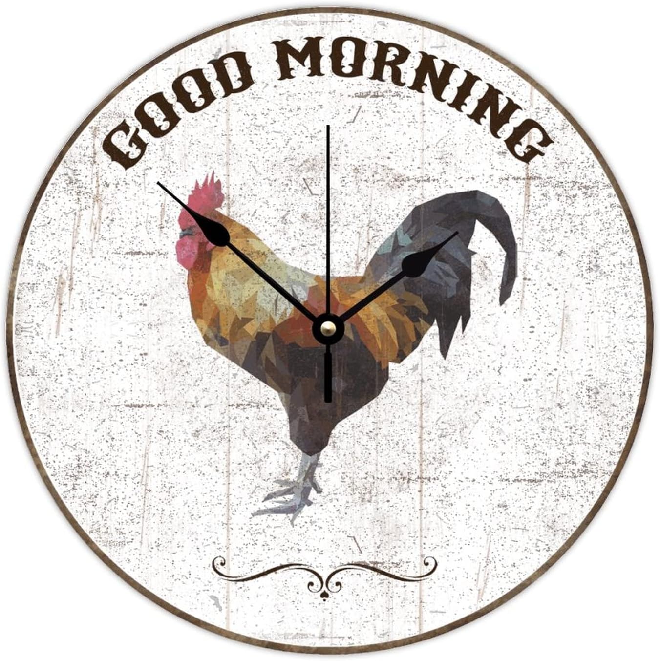 WengBeauty Rooster - Good Morning Wall Clocks Farm Life Wooden Round Clock Vintage Chicken Gifts Battery Operated Home Decor for Kitchen 15x15 inches