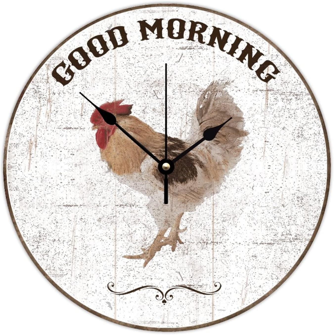 WengBeauty Rooster - Good Morning Wall Clocks Rural Crowing Cock Wooden Round Clock Retro New Home Owner Gift Silent & Non-Ticking Decorative for Home Bathroom Bedroom 15x15 inches