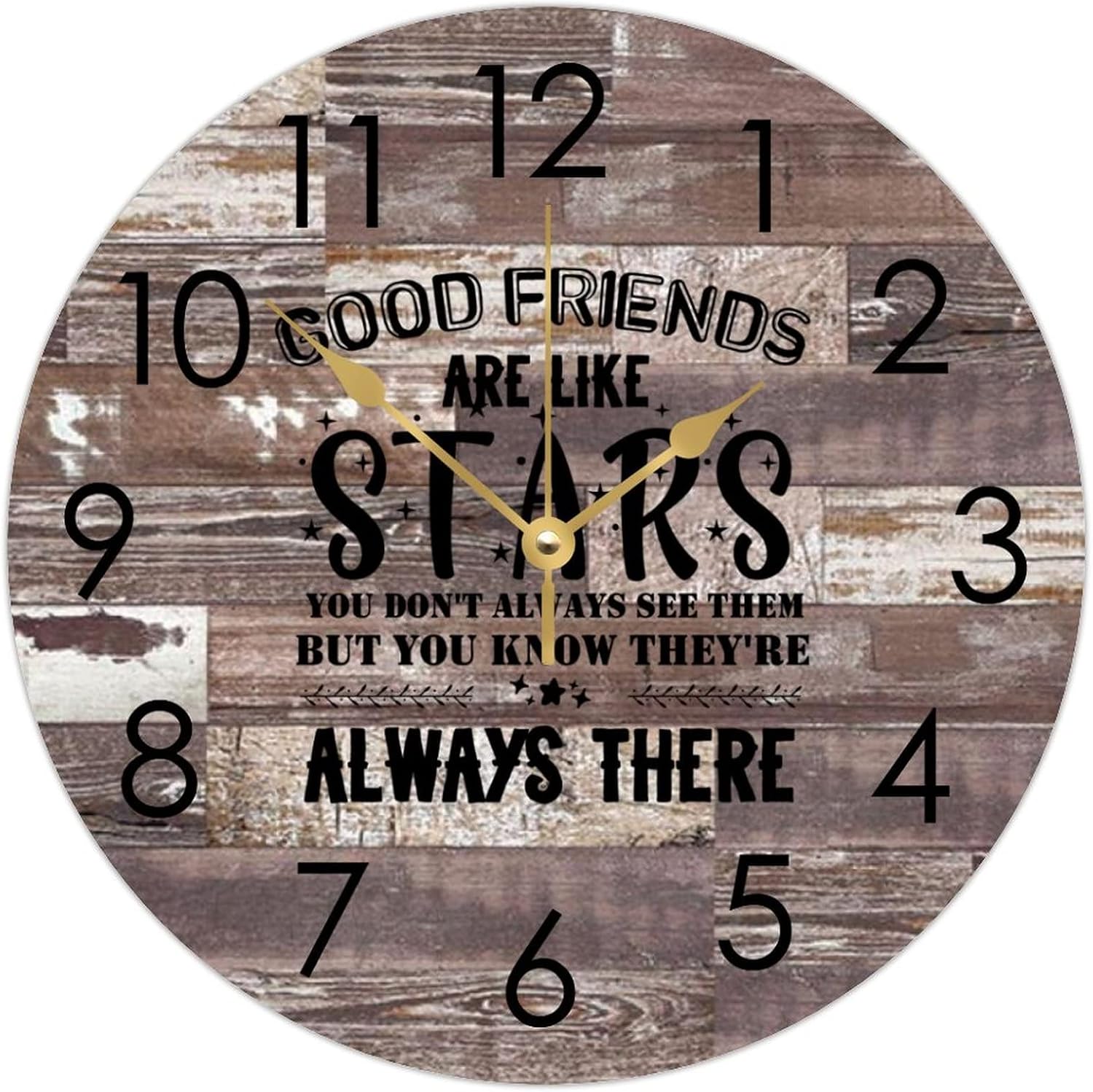 WengBeauty Wooden Round Clock Good Friends are Like Stars Wall Clocks School University Clock Silent Non Ticking Decorative for Kitchen Home Bedroom 15"x15"