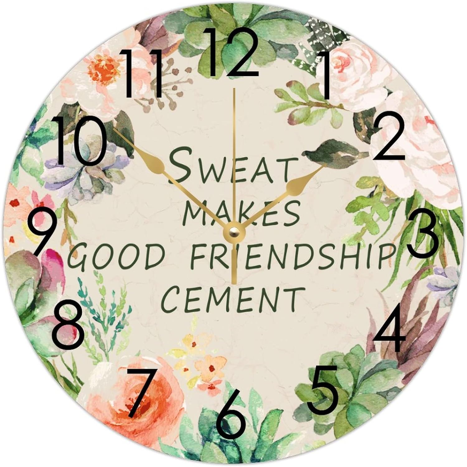 WengBeauty Wooden Round Nursery Clock Sweat Makes Good Friendship Cement Clocks Clock Silent & Non-Ticking Decorative for Home Bathroom Bedroom 15"x15"