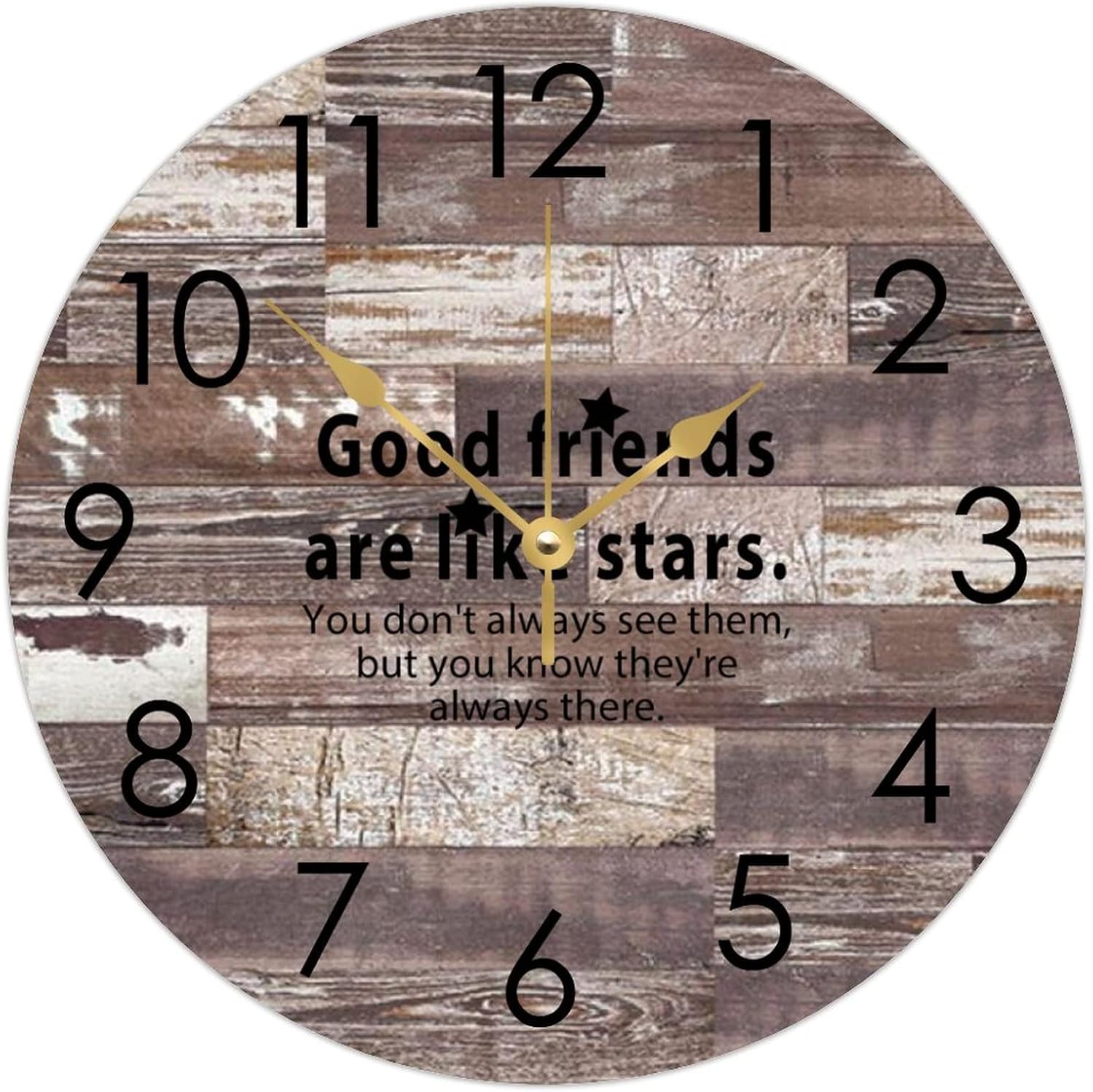 WengBeauty Wooden Round Wall Clock Good Friends are Like Stars Wall Clock Coworker Xmas Clock Silent & Non-Ticking Living Room Kitchen Home Bathroom 15"x15"