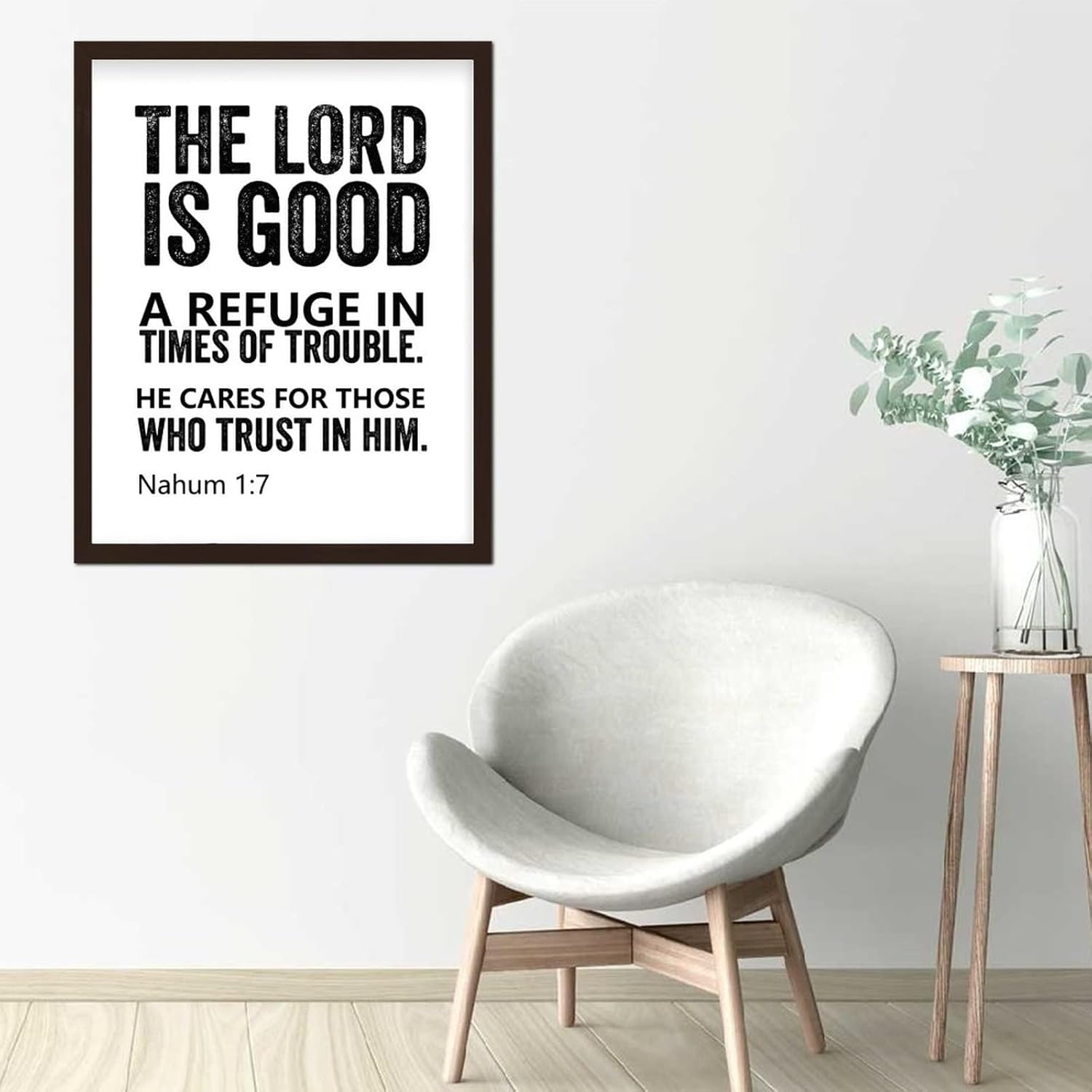 Wooden Wall Plaque with Bible Verse the Lord is Good a Refuge in Times of Trouble He Cares for Those Who Trust in Him Rustic Chic Style Frame Wooden Plaque for New Home Wall Decor 16x20inch - Image 4