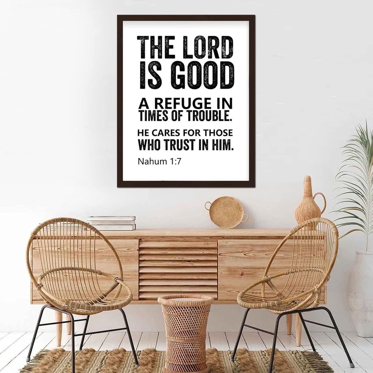 Wooden Wall Plaque with Bible Verse the Lord is Good a Refuge in Times of Trouble He Cares for Those Who Trust in Him Rustic Chic Style Frame Wooden Plaque for New Home Wall Decor 16x20inch - Image 6