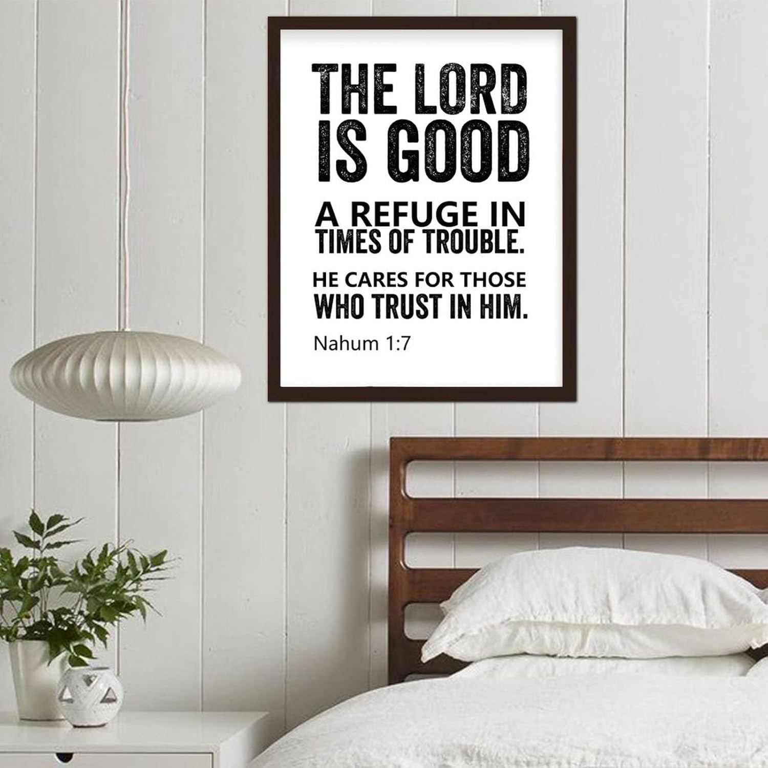 Wooden Wall Plaque with Bible Verse the Lord is Good a Refuge in Times of Trouble He Cares for Those Who Trust in Him Rustic Chic Style Frame Wooden Plaque for New Home Wall Decor 16x20inch - Image 5
